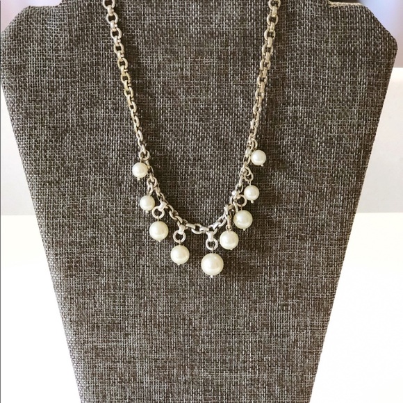 Carolee Necklace Pearls Dangle Silver Chunky Chain - Picture 2 of 3
